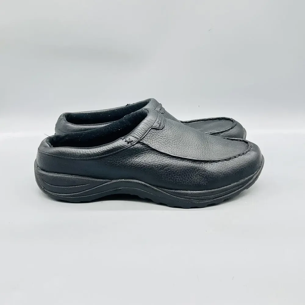 LL Bean Shoes Mens 10.5 Black Pebbled Leather Mule Clogs Slip On Casual Comfort